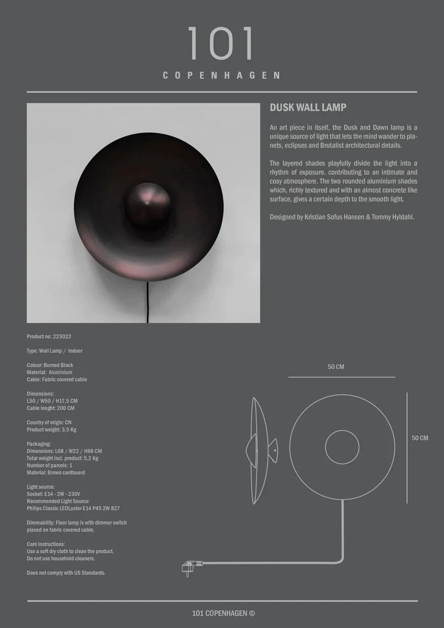 101 COPENHAGEN Φωτιστικό Τοίχου Φωτιστικό Τοίχου, Dusk Wall Lamp, Αλουμίνιου, Μαύρο( Καμμένο Μαύρο), 50x17.5x50cm, 101 COPENHAGEN