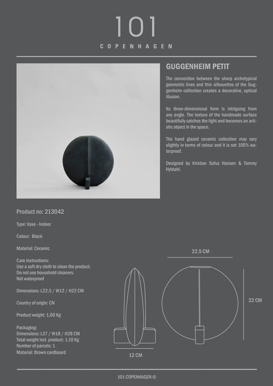 101 COPENHAGEN Βάζο Βάζο, Guggenheim, Pettite, Μαύρο, Κεραμικό, 23x12x23cm, 101 COPENHAGEN