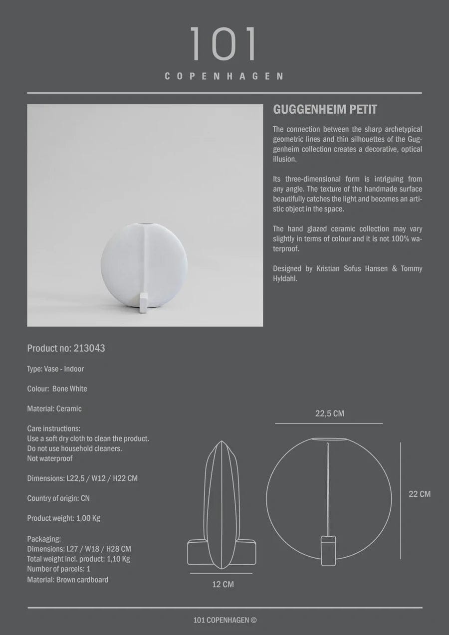 101 COPENHAGEN Βάζο Guggenheim Κεραμικό Βάζο Pettite Άσπρο 23x12x23cm 101 COPENHAGEN
