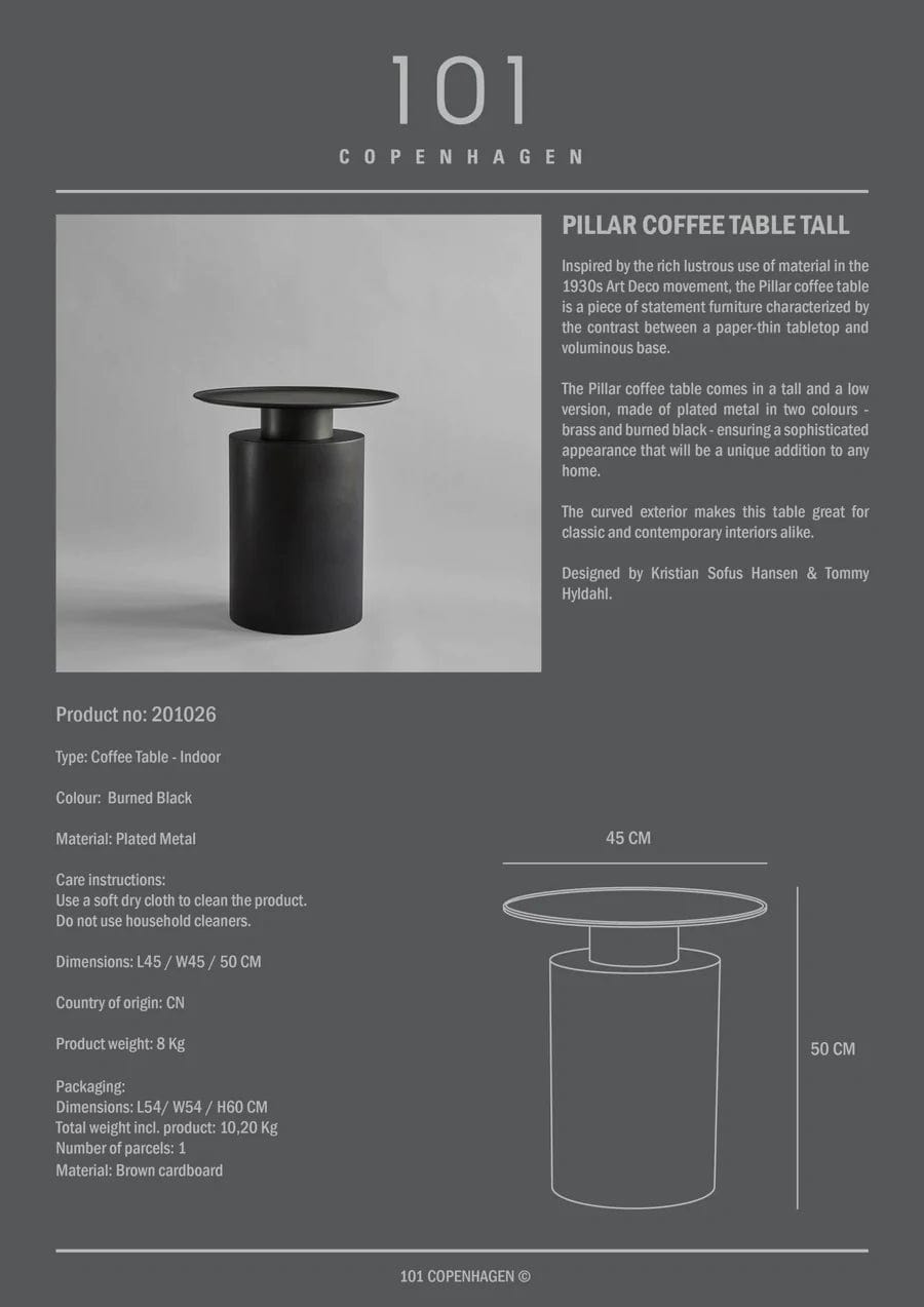 101 COPENHAGEN Coffee Table Τραπέζι Pillar Tall Μαύρο Plated Metal H50x45Ø 101 COPENHAGEN